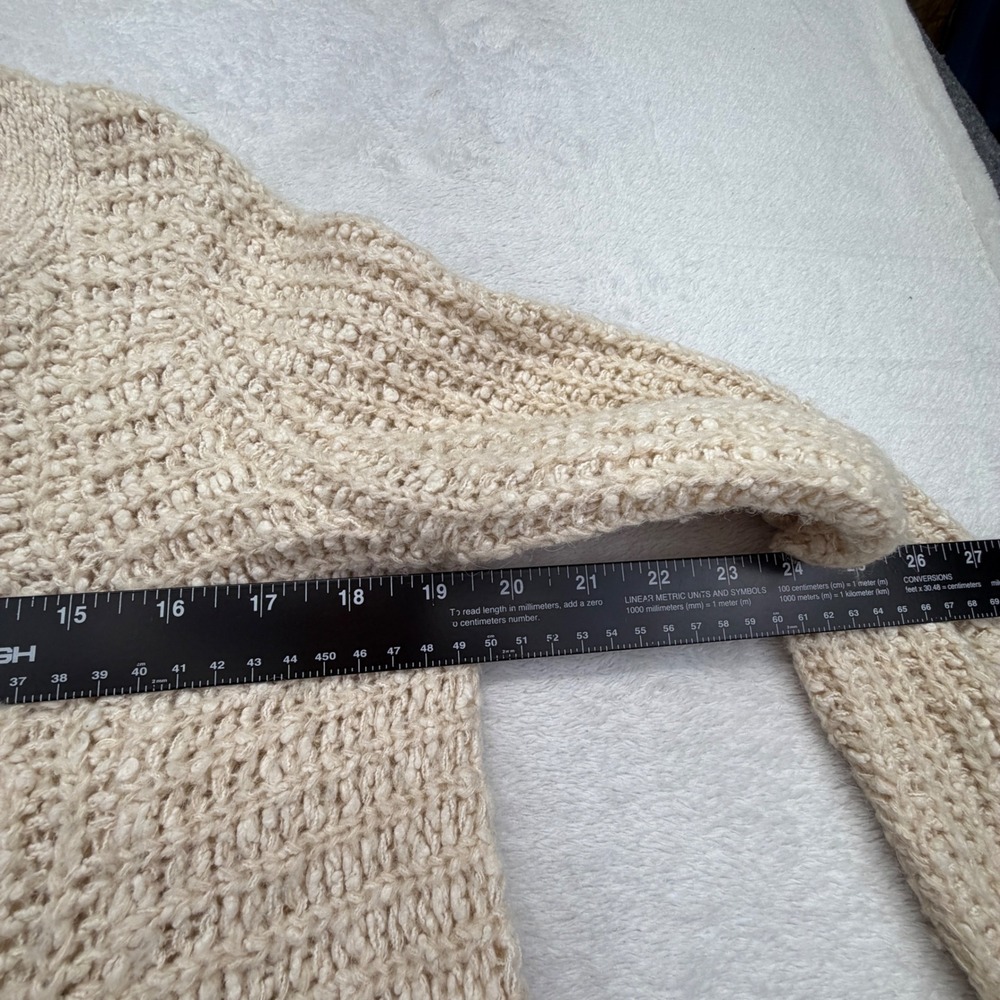 Anthropologie Moth V-Neck Sweater Womens S Beige Side Zip Chunky Knit Cotton - Picture 11 of 13